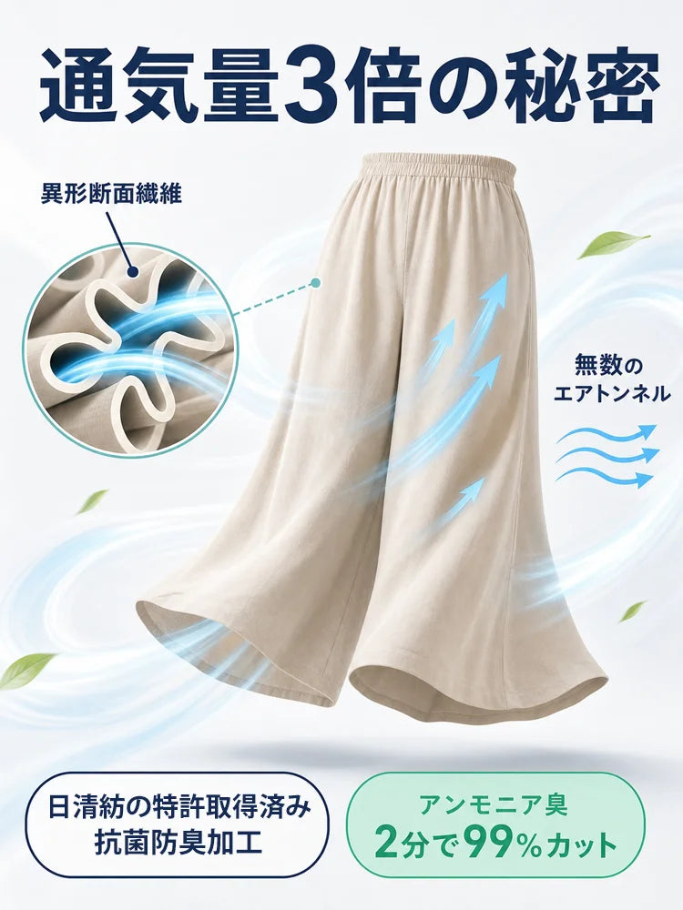 【新規限定 最大75%OFF】冷感ワイドレッグパンツ™ レディース 触冷感 ひんやり 吸水速乾 UVカット ウエストゴム 体型カバー 春夏 カジュアル  222222